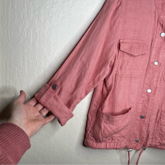 C & C California 100% Linen Utility Jacket Buttons Drawstring Pink Size Small - Picture 3 of 12